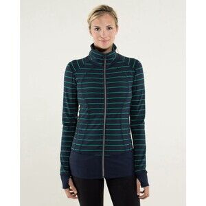 Lululemon Nice Asana Jacket. Slalom Stripe Inkwell.  Navy Blue/Green.Womens.Sz 6